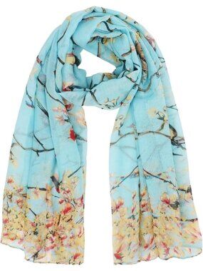 Women's Blue-Multi Cover Hijab Cotton Voile Wrap for Spring Fall Scarf Shawl